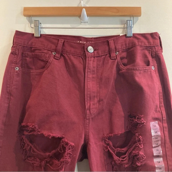 AMERICAN EAGLE  Sz 14 Extra Long 100% Cotton Mom Style Distresses Jeans NEW - Picture 6 of 16